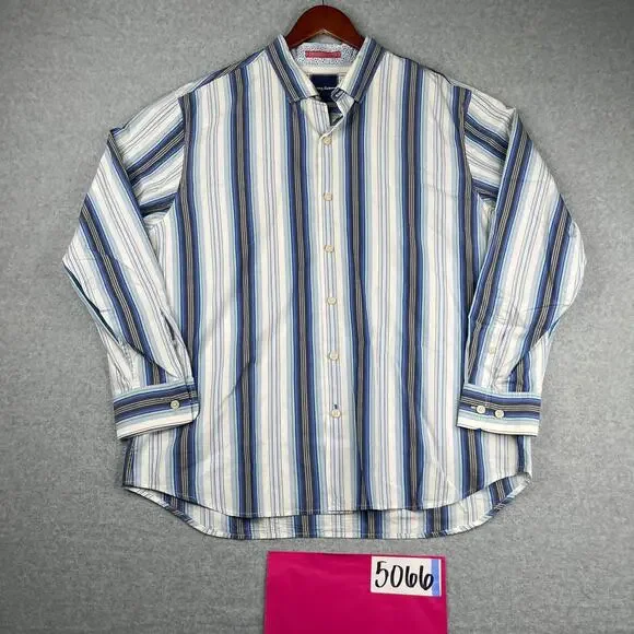 Tommy Bahama Shirt XL Blue Striped Silk Blend Casual Button Up Long Sleeve Men - Picture 1 of 11